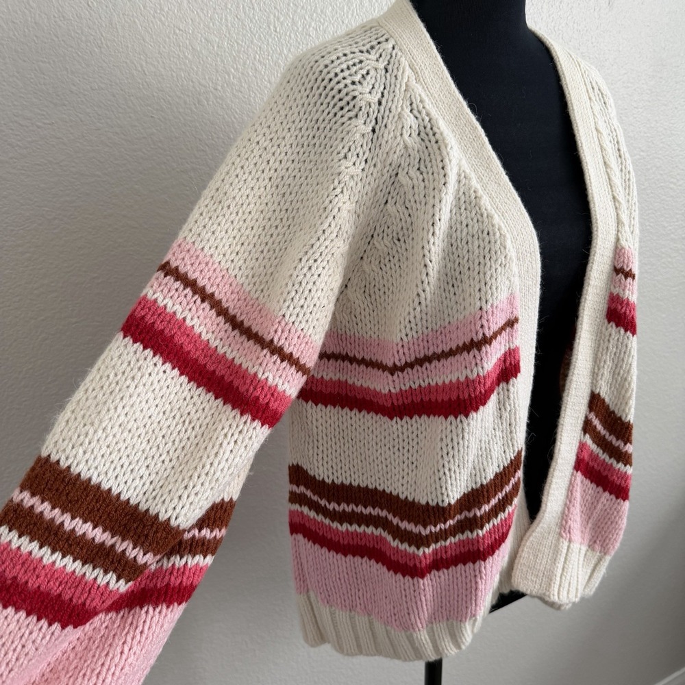 XíRENA Striped Cardigan XS Chunky Knit Boho Oversized Open Front Alpaca Blend - Picture 10 of 12